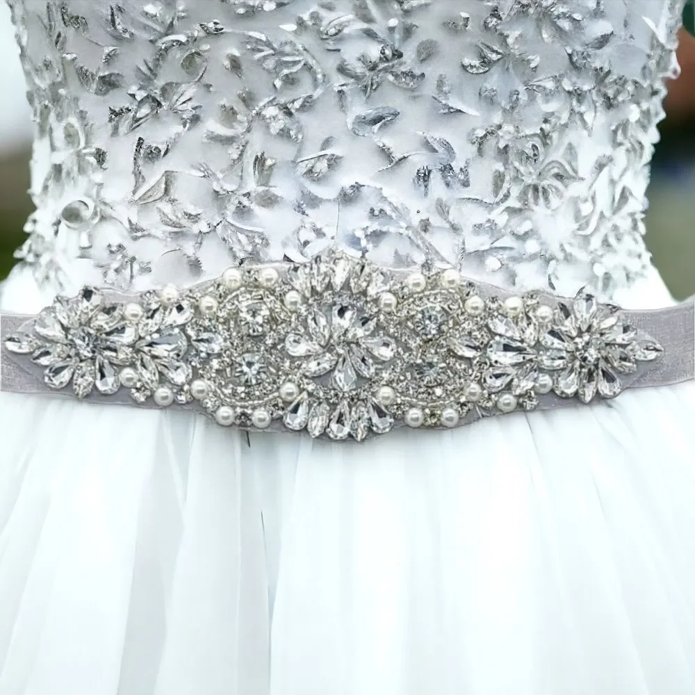 Rhinestone Pearl Bridal Belt Sash Crystal Wedding Dress Waist Tie Plus 109